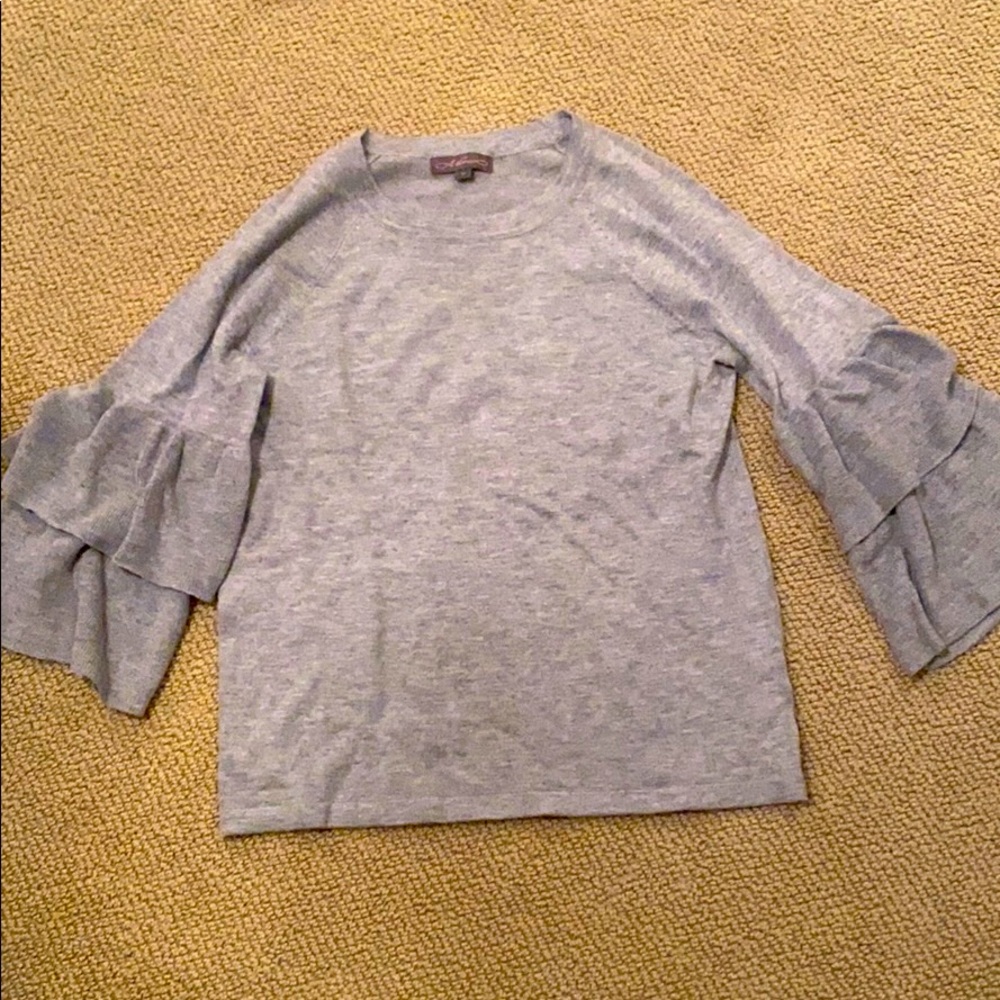 Grey ruffle sleeve sweater